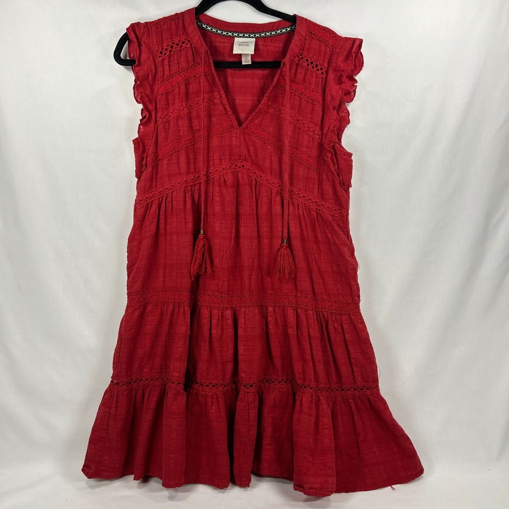 Y2K Boho Knox Rose Red Sleeveless Tiered Dress Size M